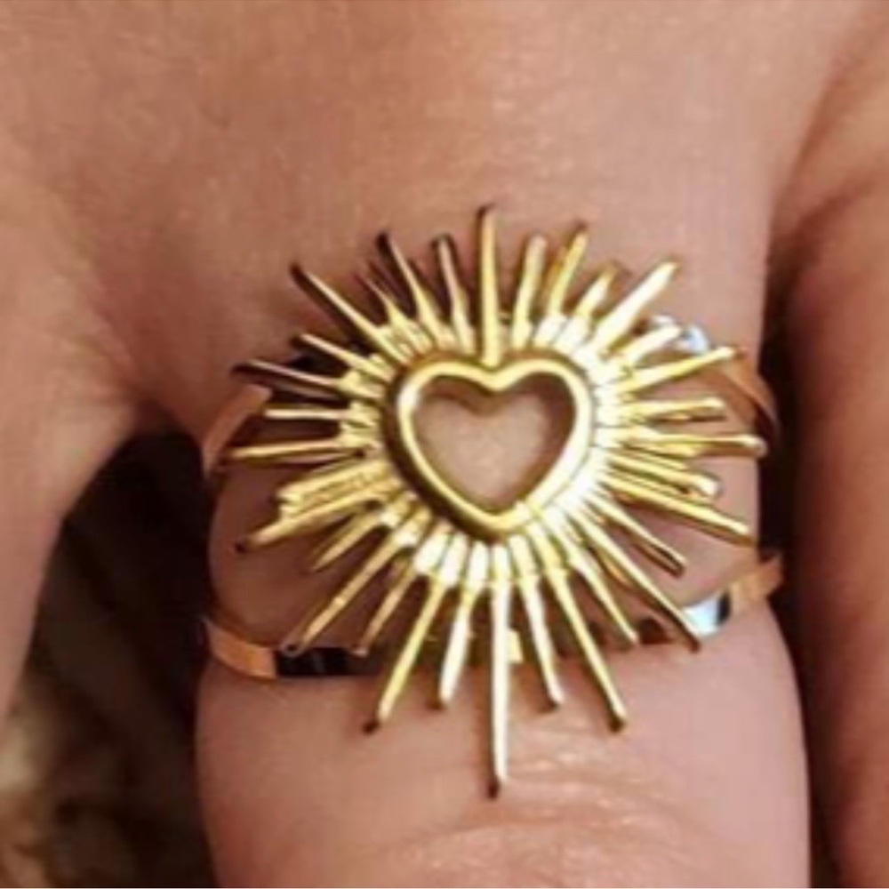 3 PACK Bohemian Gold Tone Burst Heart Ring